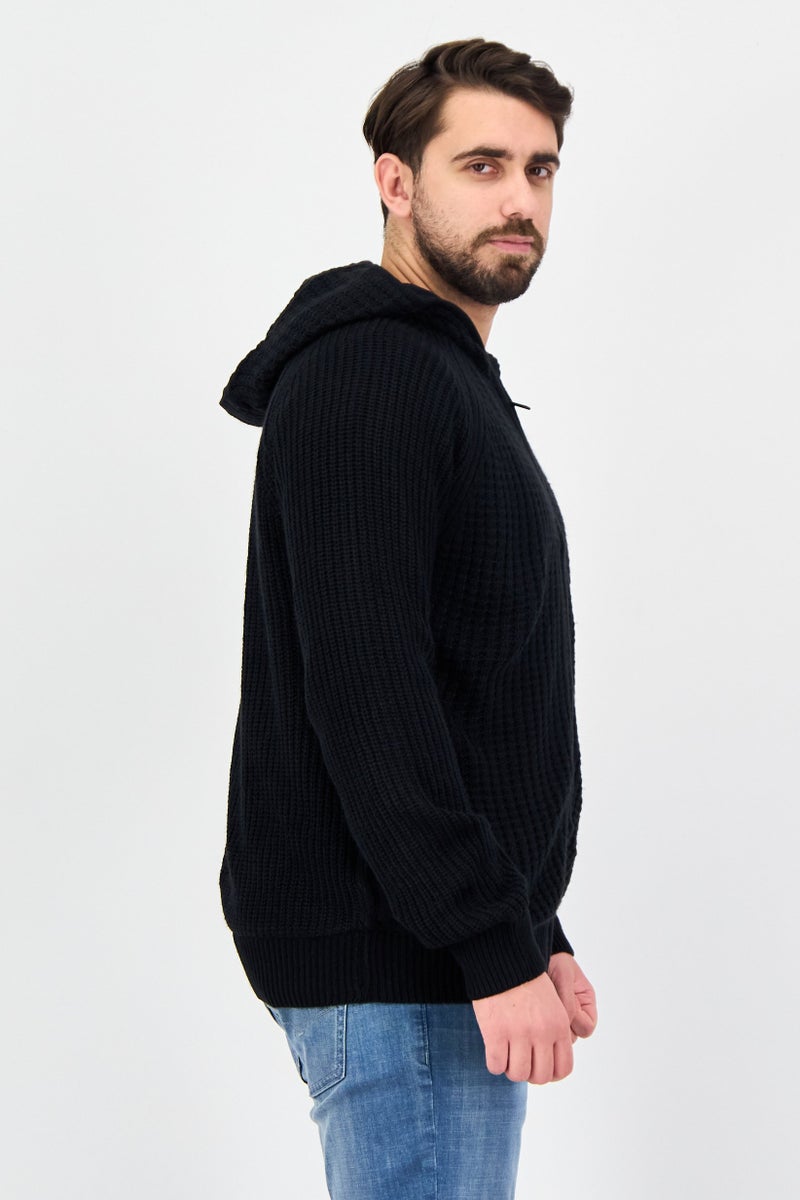Threadbare Men Solid Knitted Long Sleeve Full Zip Hoodie, Navy - Image 2